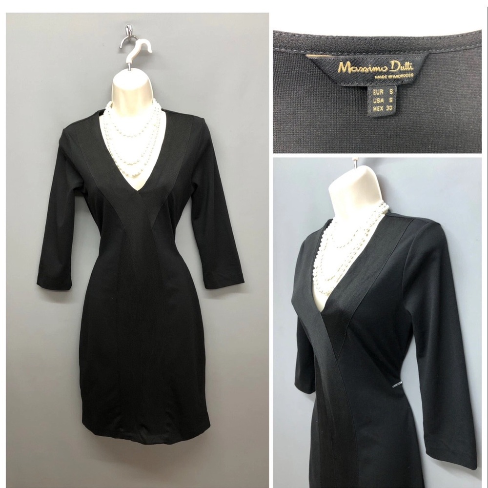 Massimo Dutti Black Mini Dress with Button Detail